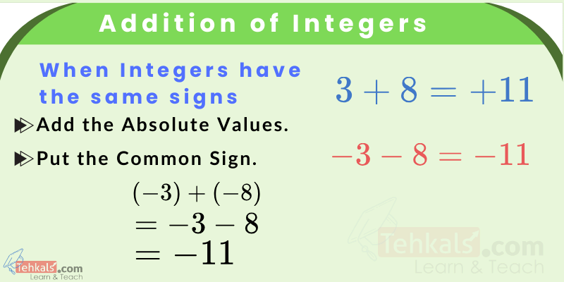 addition rules of integers addition of integers