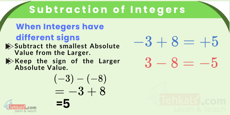 subtraction rules of integers subtraction of integers